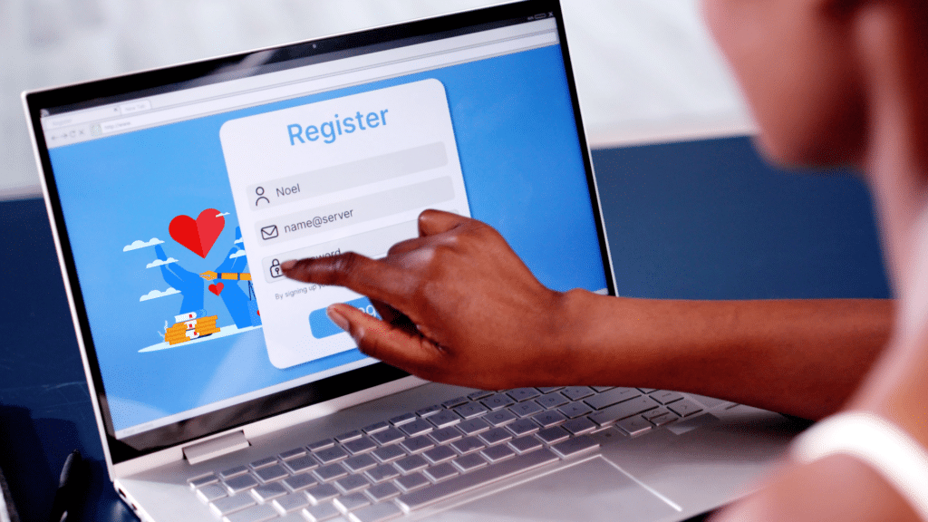 Person logging into a donation website